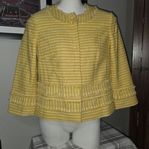 ANN TAYLOR Striped Yellow & White Jacket Blazer with Fringe Detail Size 4